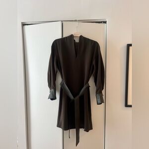 Vince Army Green Dress with Faux Leather Cuffs and Belt